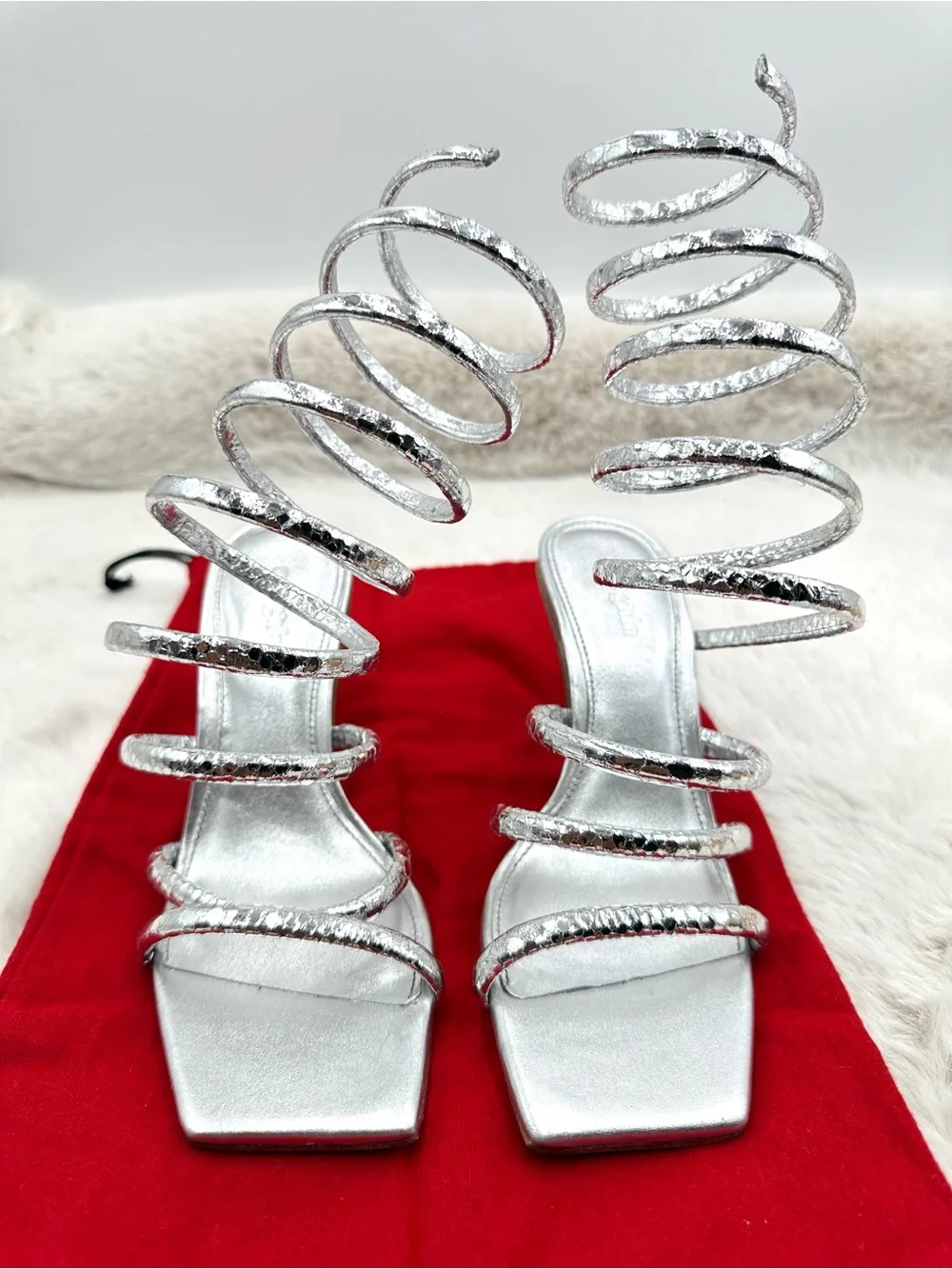Cult Gaia Kacey Silver Strappy Heels Sandals EU 36 US 6‎ like NEW